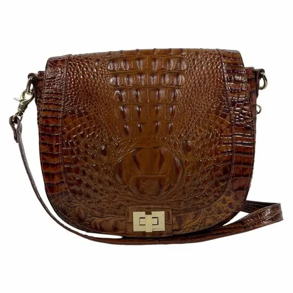 Brahmin Sonny Melbourne Turnlock Flap Crossbody Bag Pecan Brown